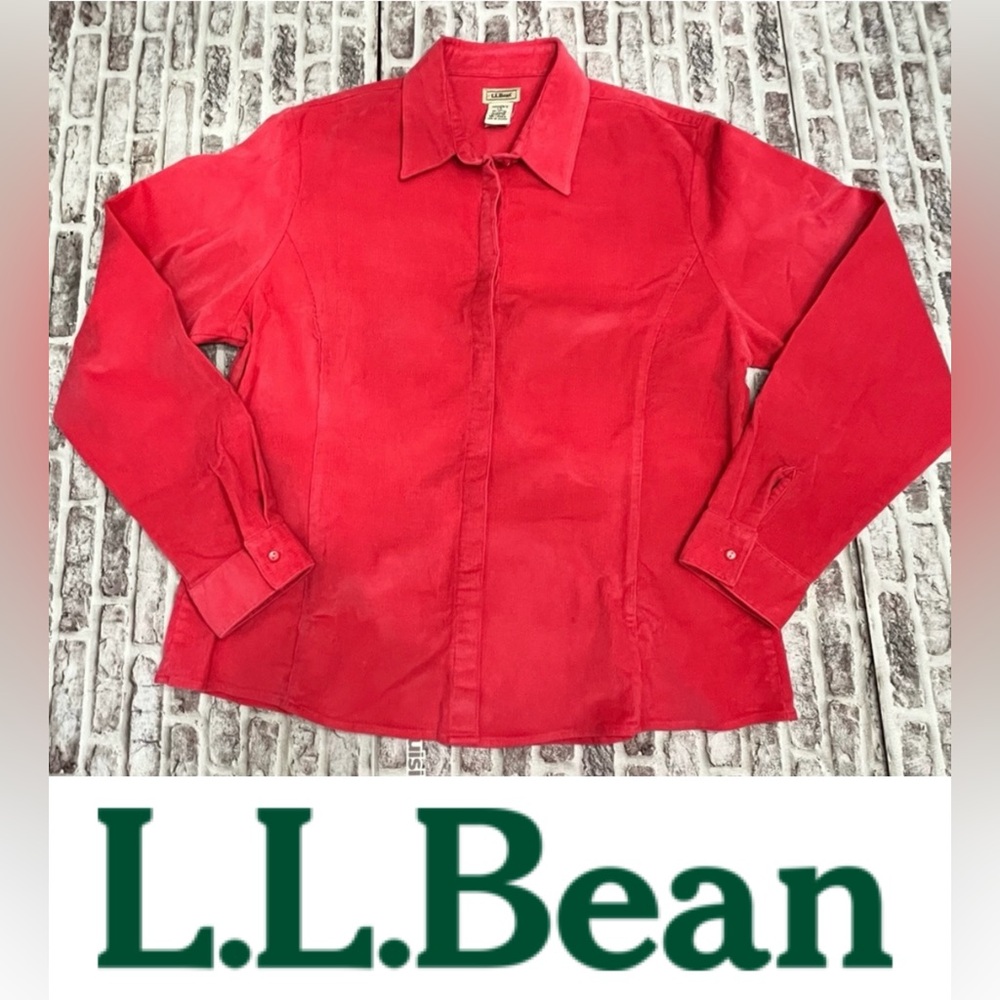 L.L. Bean Shirt Button Down Women’s Corduroy‎ Stretchy Bright Pink Cottage L